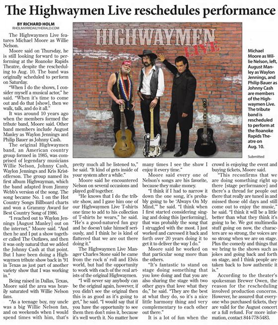 Newspaper feature on The Highwaymen Live